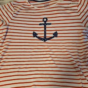 croft & barrow White & Orange Striped Tee with Navy Anchor
